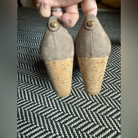 Stuart Weitzman Corkswoon Suede Leather Cork Wedge Shoes Tan Nude Size 10 - Picture 8 of 9